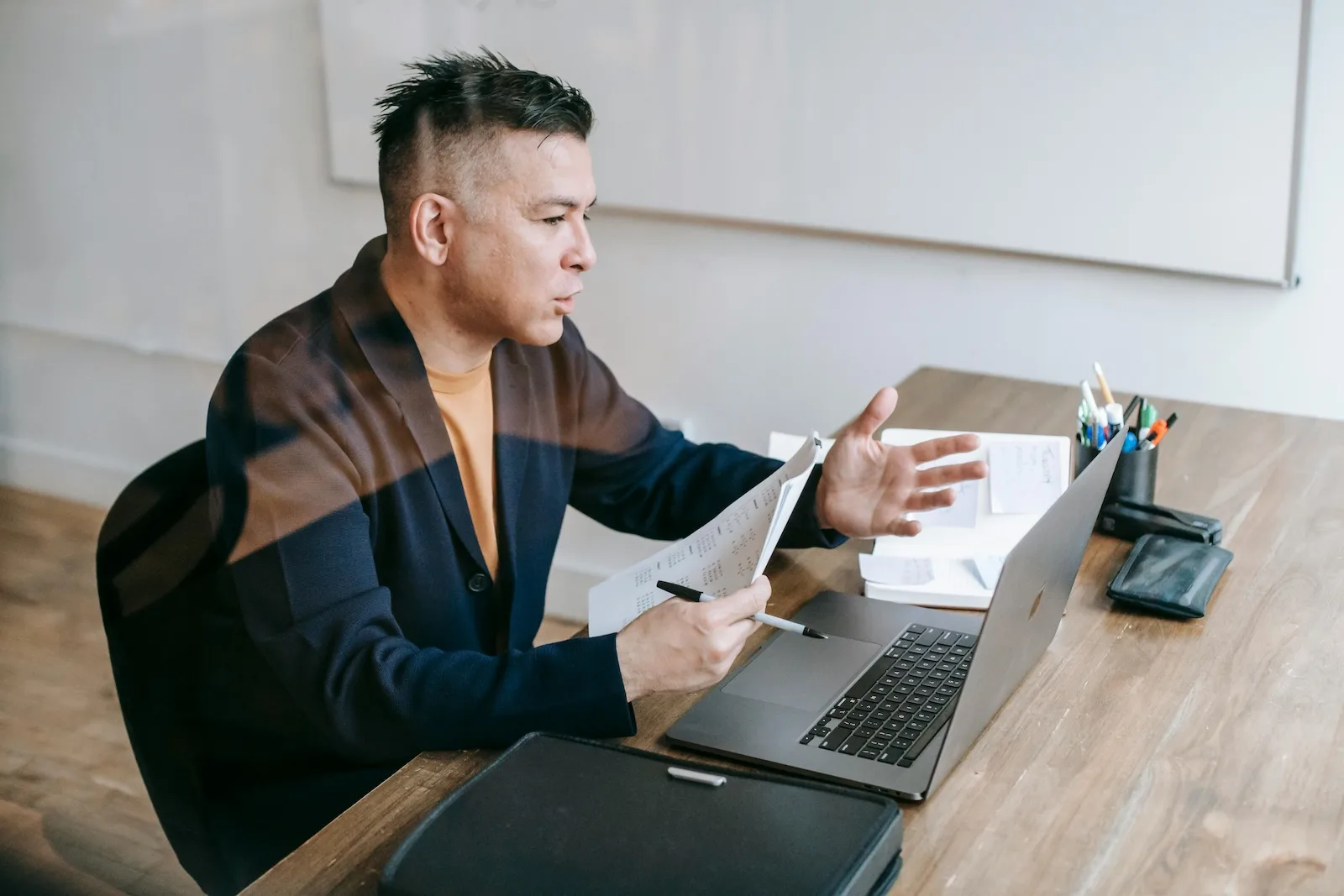 man taking an online class