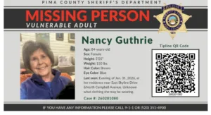 Nancy Guthrie abduction missing persons bulletin, Pima AZ Feb 9 2026